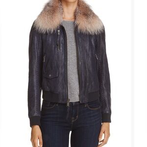 Andrew Marc Naples Fur Trim Leather Bomber
